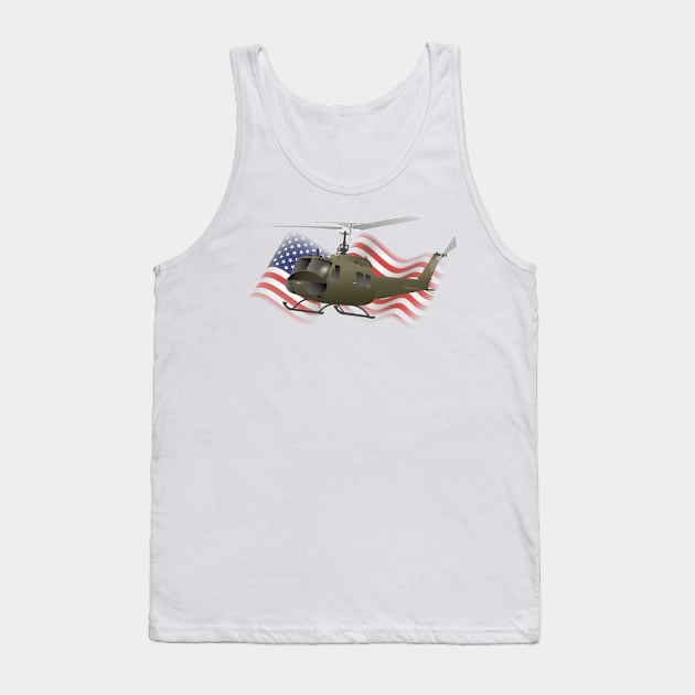 UH-1 Huey Helicopter with American Flag Tank Top by NorseTech